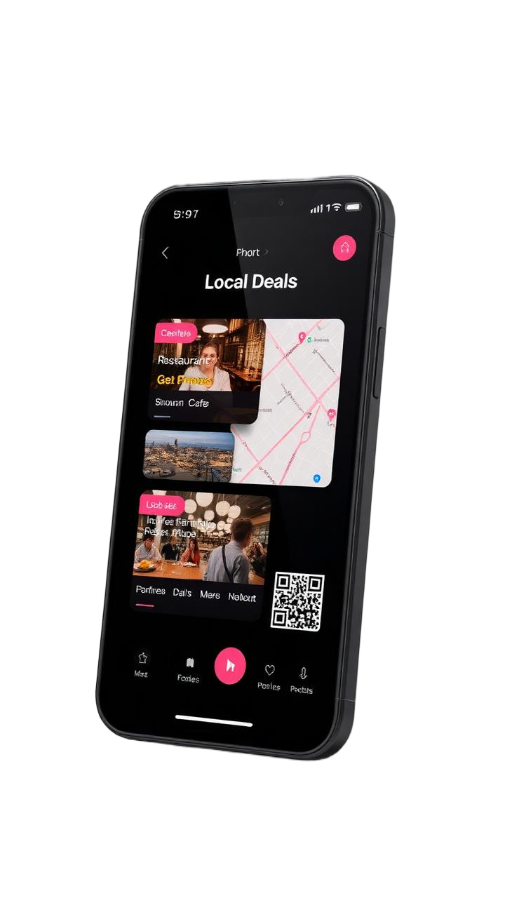 THE HOOD app preview showing local deals in Málaga